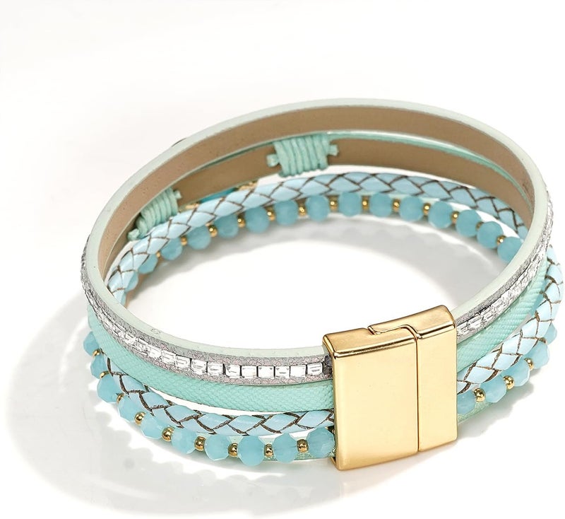Suyi Multilayer Leather Wrap Bracelet Heart-Shape Wide Cuff Bracelets for Women - Image 4